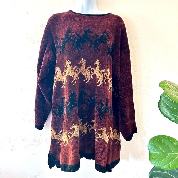 MILLIGAN BRAND VTG C.B. Milligan Chenille Horse Tunic Length Sweater Size L RARE - Picture 2 of 10